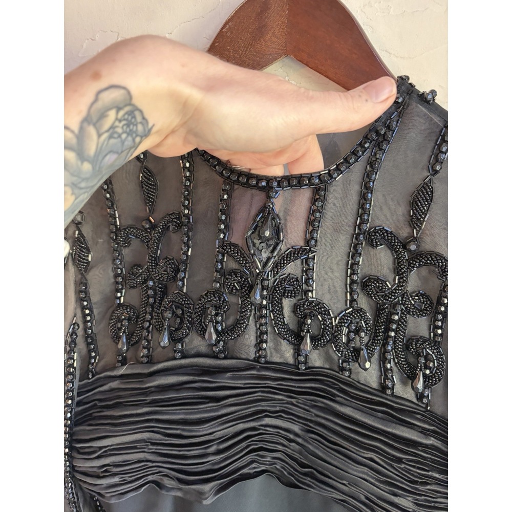 Vintage 80s Victoria Royal Black Beaded Dress 4 Dark Romantic Hong Kong Couture - Picture 8 of 15